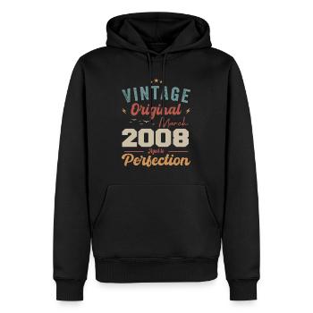Mars 2008 Vintage Born Vintage Anniversaire - Sweat à capuche Premium bio Homme - noir - Devant - Nico (187cm)