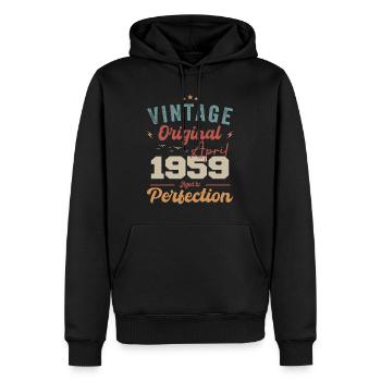 Vintage né avril 1959 cadeau d’anniversaire - Sweat à capuche Premium bio Homme - noir - Devant - Nico (187cm)