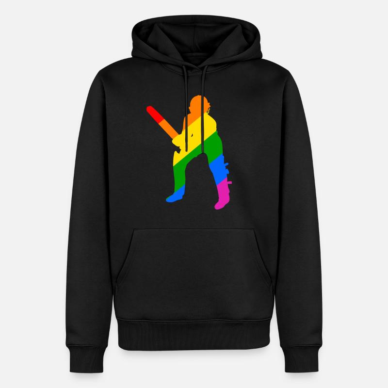 Batsman dans l’arc-en-ciel de cricket - Sweat à capuche Premium bio Homme - noir