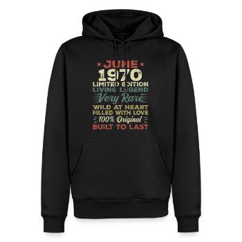Juin 1970 Anniversaire Juin 1970 Cadeau Juin 1970 - Sweat à capuche Premium bio Homme - noir - Devant - Nico (187cm)