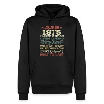 Juin 1975 Anniversaire Juin 1975 Cadeau Juin 1975 - Sweat à capuche Premium bio Homme - noir - Devant - Nico (187cm)