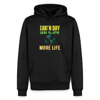 Eath Day Less Plastic More Life - Men’s Premium Organic Hoodie - black - Front - Nico (187cm)