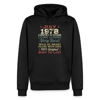 Cadeau Juillet 1978 Anniversaire Juillet 1978 Anniversaire - Sweat à capuche Premium bio Homme - noir - Devant - Nico (187cm)