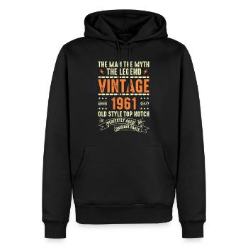 1961 Cadeau Anniversaire Vintage 1961 Millésime 1961 - Sweat à capuche Premium bio Homme - noir - Devant - Nico (187cm)