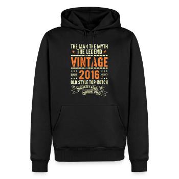 2016 Cadeau Anniversaire Millésime 2016 Millésime 2016 - Sweat à capuche Premium bio Homme - noir - Devant - Nico (187cm)
