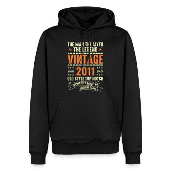 2011 Jubiläumsgeschenk Jahrgang 2011 Vintage 2011 - Männer Premium Bio Hoodie - Schwarz - Vorne - Nico (187cm)