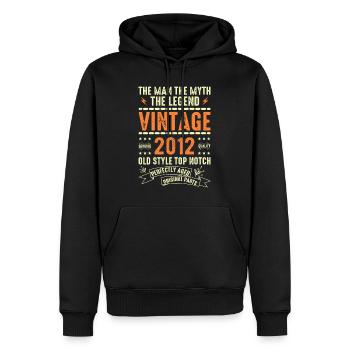 2012 Jubiläumsgeschenk Jahrgang 2012 Vintage 2012 - Männer Premium Bio Hoodie - Schwarz - Vorne - Nico (187cm)
