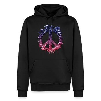 Vibrant Psychedelic Mushroom Peace Sign - Men’s Premium Organic Hoodie - black - Front - Nico (187cm)