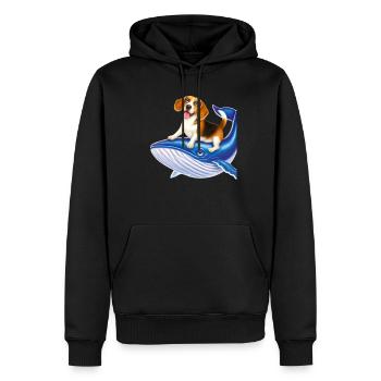 Funny comical cartoon of a Beagle riding a whale - Men’s Premium Organic Hoodie - black - Front - Nico (187cm)