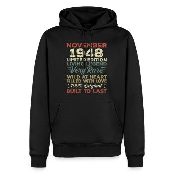 Legend Since November 1948 Born November 1948 - Men’s Premium Organic Hoodie - black - Front - Nico (187cm)