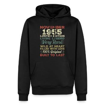 Légende : depuis novembre 1955 Né en novembre 1955 - Sweat à capuche Premium bio Homme - noir - Devant - Nico (187cm)