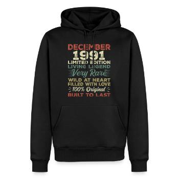 Décembre 1991 - anniversaire Décembre 1991 année - Sweat à capuche Premium bio Homme - noir - Devant - Nico (187cm)
