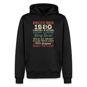 Décembre 1980 - anniversaire Décembre 1980 année - Sweat à capuche Premium bio Homme - noir - Devant - Nico (187cm)
