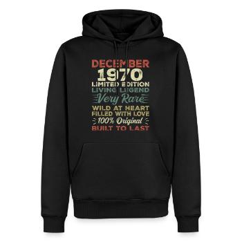 Décembre 1970 - anniversaire Décembre 1970 année - Sweat à capuche Premium bio Homme - noir - Devant - Nico (187cm)