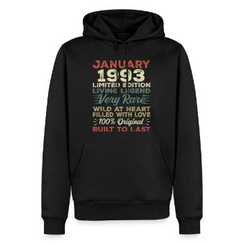 Anniversaire de Janvier 1993 - Janvier 1993, Janvier 1993 - Sweat à capuche Premium bio Homme - noir - Devant - Nico (187cm)