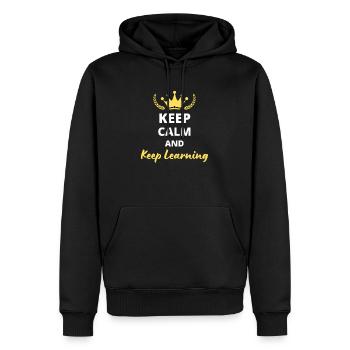 Keep Calm and Keep Learning - Men’s Premium Organic Hoodie - black - Front - Nico (187cm)