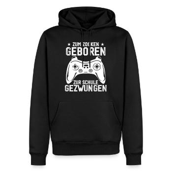 Né pour jouer, forcé d’aller à l’école - Sweat à capuche Premium bio Homme - noir - Devant - Nico (187cm)