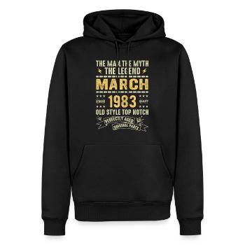 März 1983 Jubiläum 1983 - Legenden März 1983 - Männer Premium Bio Hoodie - Schwarz - Vorne - Nico (187cm)