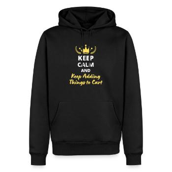 Keep Calm and Keep Adding Things to Cart - Men’s Premium Organic Hoodie - black - Front - Nico (187cm)