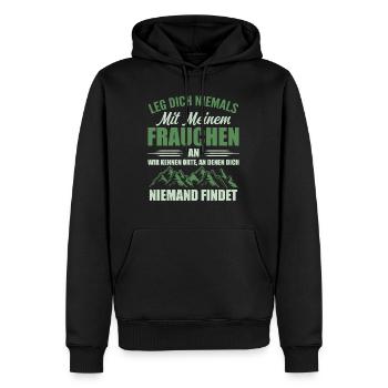 Leg dich niemals mit meinem Frauchen an, Lustiges - Männer Premium Bio Hoodie - Schwarz - Vorne - Nico (187cm)
