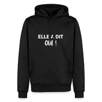 Elle a dit oui! T-shirt marié homme fête des pères - Sweat à capuche Premium bio Homme - noir - Devant - Nico (187cm)