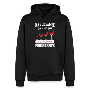 Cadeau drôle vue qui baisse - Sweat à capuche Premium bio Homme - noir - Devant - Nico (187cm)