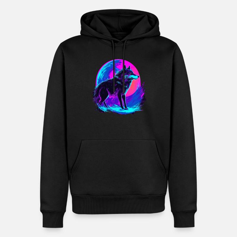 Colorful Wolf Neon Moon Synthwave - Männer Premium Bio Hoodie - Schwarz