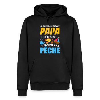 Papa Pêche Pêcheur Bébé Nourrisson Naissance - Sweat à capuche Premium bio Homme - noir - Devant - Nico (187cm)