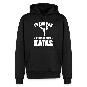 Je Peux Pas Je Bosse Mes Katas - Sweat à capuche Premium bio Homme - noir - Devant - Nico (187cm)