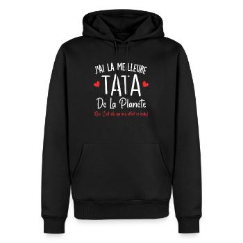 J'ai la meilleure tata de la planète - Sweat à capuche Premium bio Homme - noir - Devant - Nico (187cm)