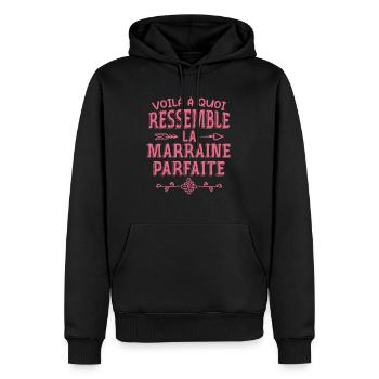Marraine Parfaite - Parrain - Marraine - Filleule - Sweat à capuche Premium bio Homme - noir - Devant - Nico (187cm)