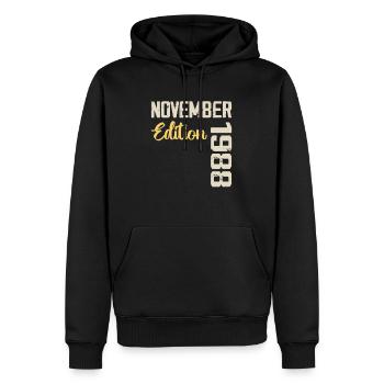Né en novembre 1988 - Edition 1988 - Sweat à capuche Premium bio Homme - noir - Devant - Nico (187cm)