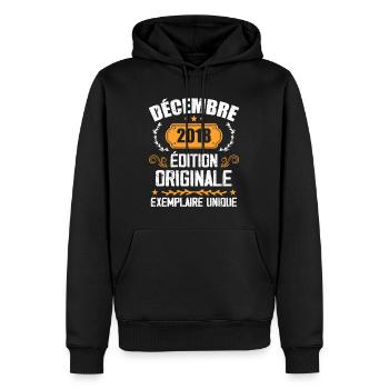 Anniversaire Cadeau Millésime Décembre 2018 - 201 - Sweat à capuche Premium bio Homme - noir - Devant - Nico (187cm)