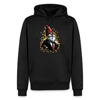Chef gnome avec guirlandes lumineuses - Sweat à capuche Premium bio Homme - noir - Devant - Nico (187cm)