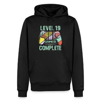 Niveau 19 complète 19 Ans Gamer Level 19 Complete - Sweat à capuche Premium bio Homme - noir - Devant - Nico (187cm)