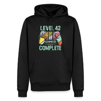 Niveau 42 complète 42 Ans Gamer Level 42 Complete - Sweat à capuche Premium bio Homme - noir - Devant - Nico (187cm)