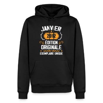 Jubiläum Vintage Geschenk Januar 2012 - 2012 - Männer Premium Bio Hoodie - Schwarz - Vorne - Nico (187cm)