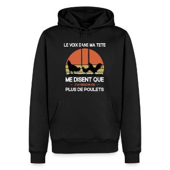 Papys Poules Humour Mamans Poules - Sweat à capuche Premium bio Homme - noir - Devant - Nico (187cm)