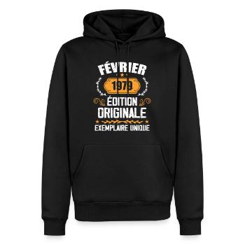 Cadeau 45e Anniversaire Nées En Février 1979 - Sweat à capuche Premium bio Homme - noir - Devant - Nico (187cm)
