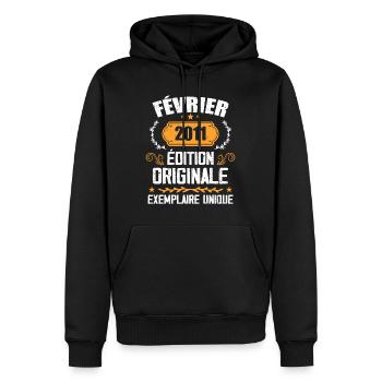 Geschenk zum 13. Geburtstag geboren im Februar 2011 - Männer Premium Bio Hoodie - Schwarz - Vorne - Nico (187cm)
