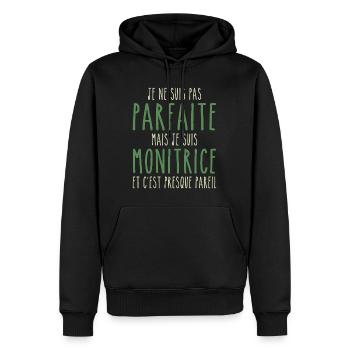 Pas parfaite mais je suis Monitrice - Sweat à capuche Premium bio Homme - noir - Devant - Nico (187cm)