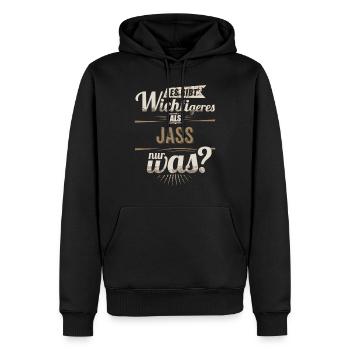 Sportler Motiv - Jass - es gibt wichtigeres - - Männer Premium Bio Hoodie - Schwarz - Vorne - Nico (187cm)