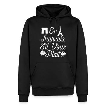Professeur de Français En Franc Français s'il vous plaît - Sweat à capuche Premium bio Homme - noir - Devant - Nico (187cm)