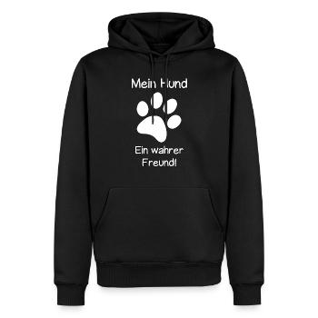 Mon chien - Un vrai ami - Patte de chien - Sweat à capuche Premium bio Homme - noir - Devant - Nico (187cm)