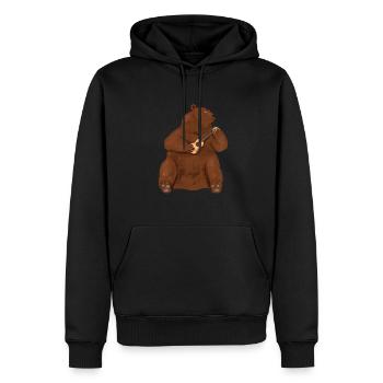 Guitare Ukulélé Ours Ours Brun Cadeau enfants - Sweat à capuche Premium bio Homme - noir - Devant - Nico (187cm)