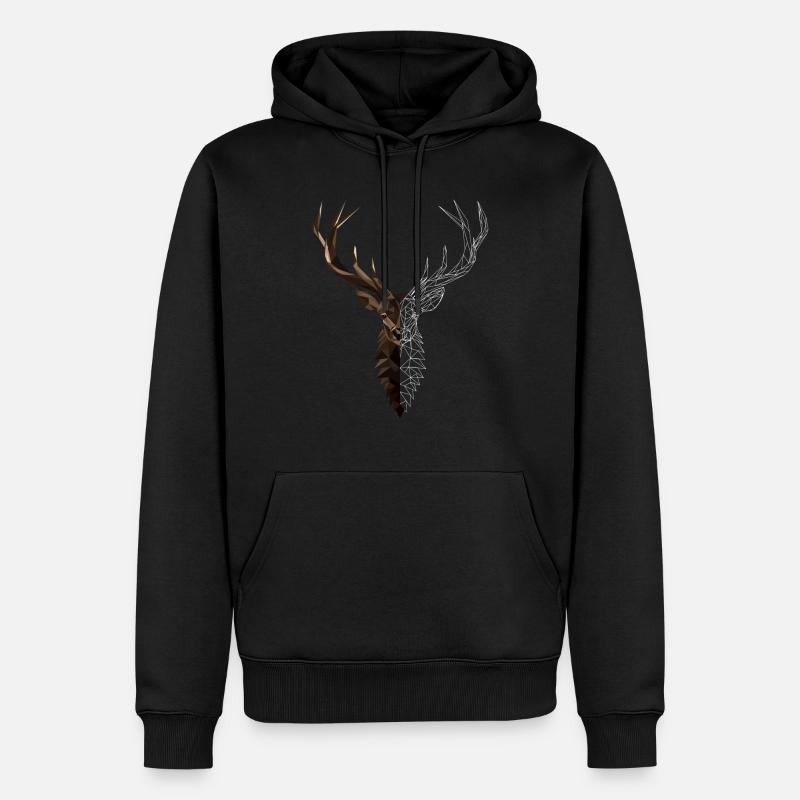 Hirsch Polygon Kunst - Männer Premium Bio Hoodie - Schwarz