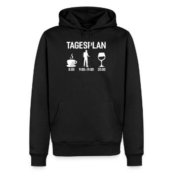 Wandern Berge Trecking Outdoor Hiking · Tagesplan - Männer Premium Bio Hoodie - Schwarz - Vorne - Nico (187cm)