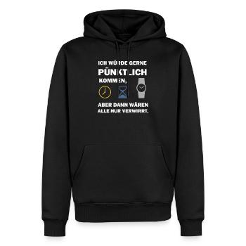 Pünktlich Kommen Witziger Spruch Pünktlichkeit - Männer Premium Bio Hoodie - Schwarz - Vorne - Nico (187cm)