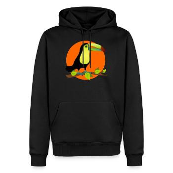 toucan exotique sous les tropiques devant un soleil - Sweat à capuche Premium bio Homme - noir - Devant - Nico (187cm)