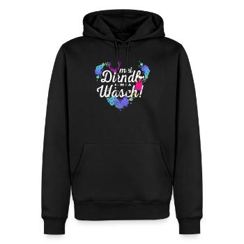 Mei Dirndl is in da Wäsch Dirndl - Men’s Premium Organic Hoodie - black - Front - Nico (187cm)